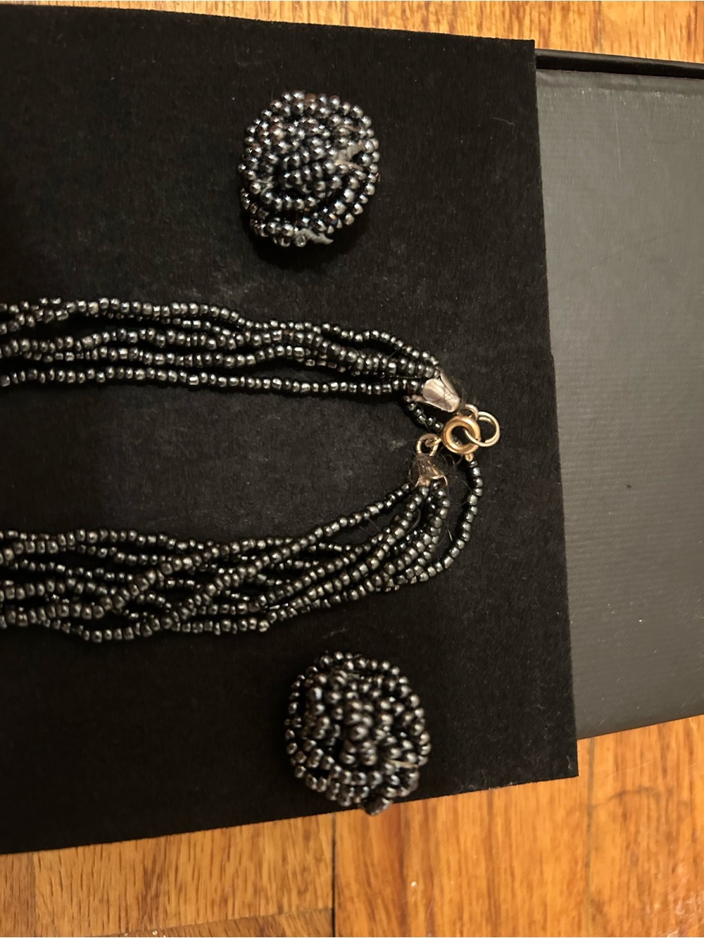 Beaded Black Multi-Strand Necklace with Matching Earrings
